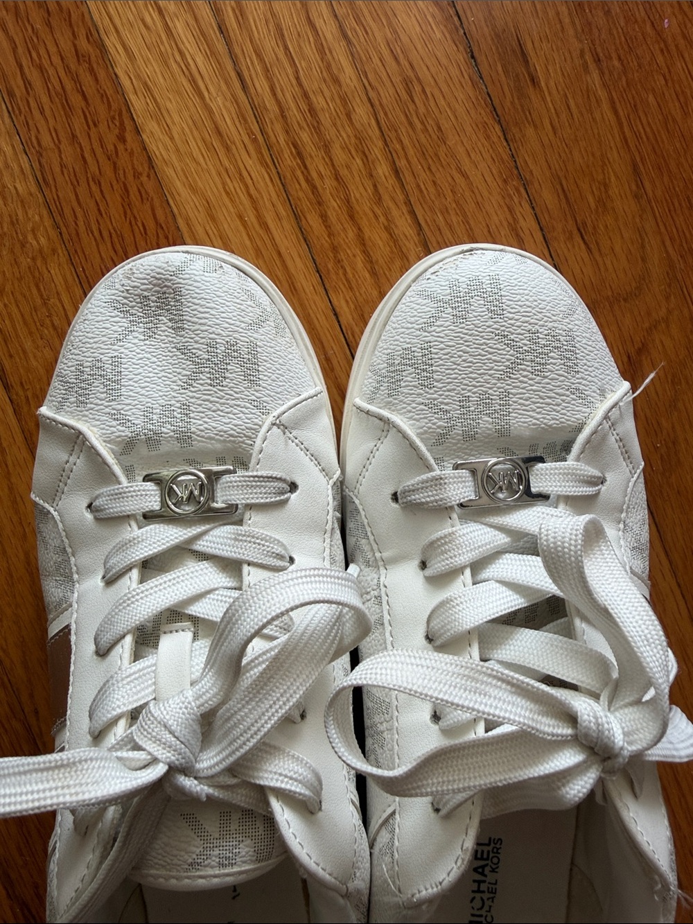 Michael Kors Kids White Logo Lace-Up Sneakers with Silver Accent